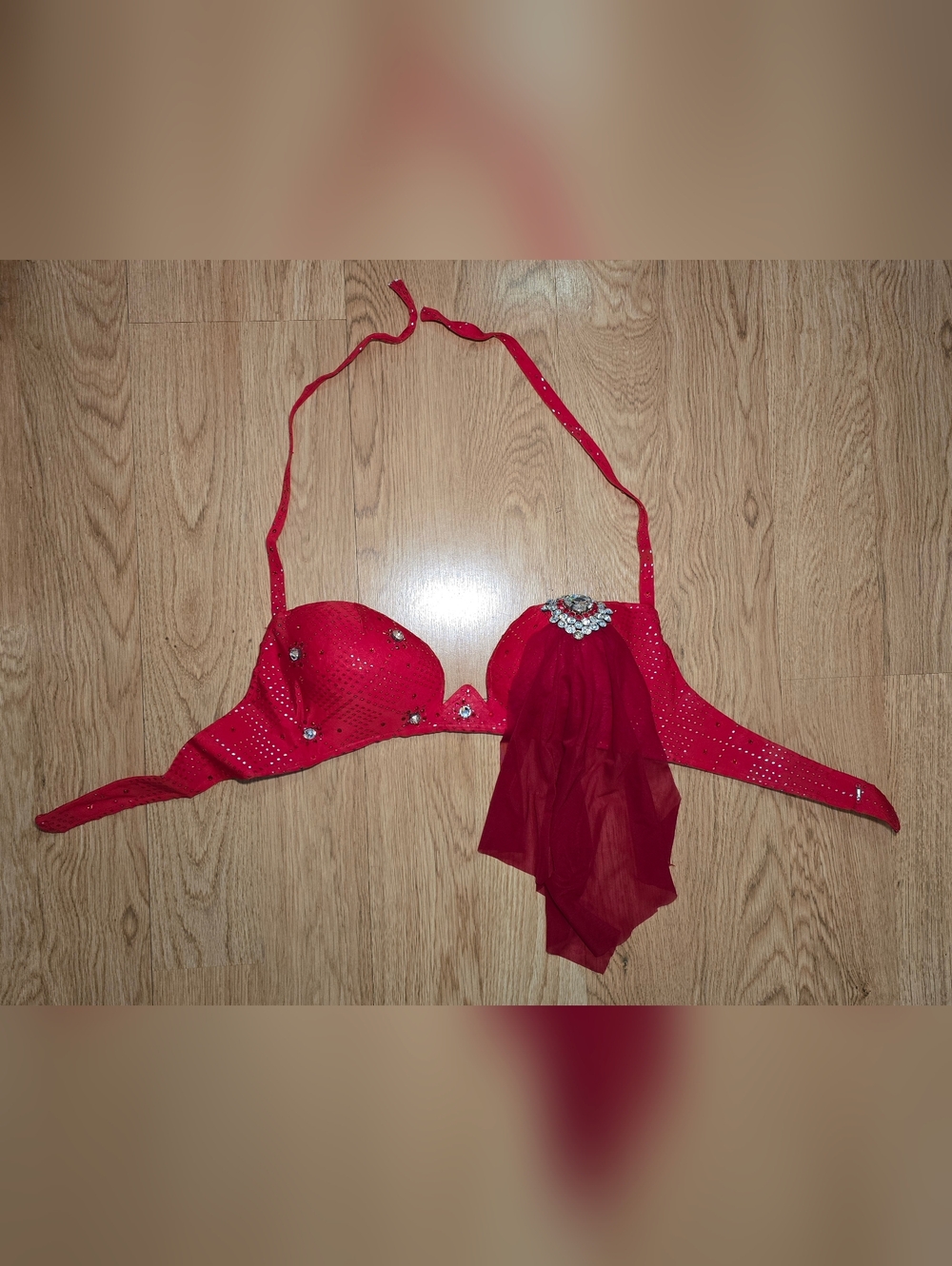 Sharifwear Dina Belly Dance Bra Red Faux Assuit - Rhinestones - NWOT Flawed